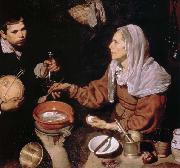 Diego Velazquez gammal kvinna tillagar agg oil painting artist